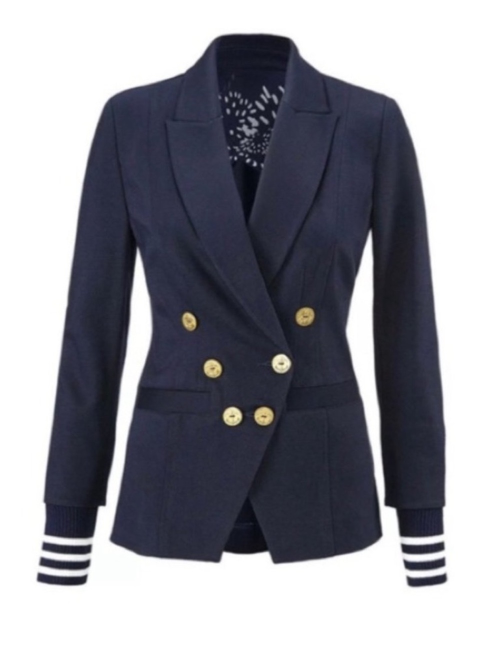 CAbi Navy Double-Breasted Blazer with Gold Buttons